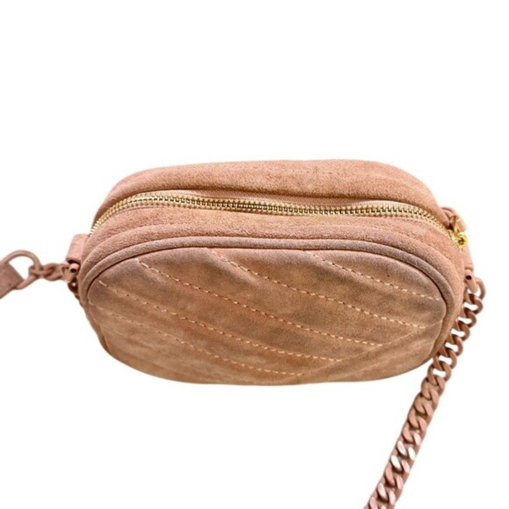 Tory Burch Kira Chevron Small Camera Bag Pink Suede Quilted Crossbody Handbag - Picture 5 of 8